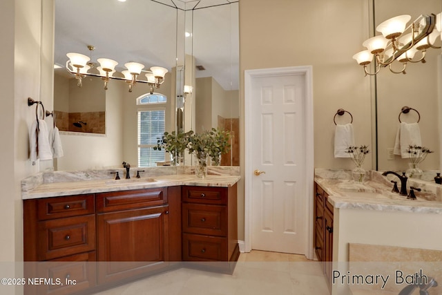 1521 Nottingham Knoll Dr, Jacksonville, FL 32225 - full bath featuring two vanities, a chandelier, and tile patterned flooring