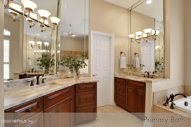 1521 Nottingham Knoll Dr, Jacksonville, FL 32225 - bathroom with a chandelier, vanity, a bath, and plenty of natural light