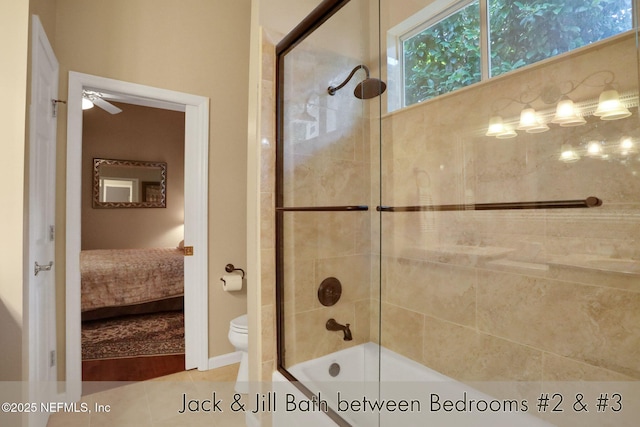 1521 Nottingham Knoll Dr, Jacksonville, FL 32225 - ensuite bathroom with bathing tub / shower combination, a ceiling fan, and tile patterned floors