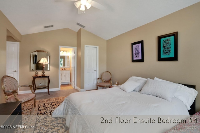 1521 Nottingham Knoll Dr, Jacksonville, FL 32225 - bedroom with lofted ceiling, ensuite bath, and ceiling fan
