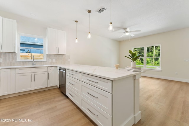981 Butler Ave, Saint Augustine, FL 32084 - kitchen with dishwasher, a ceiling fan, light wood finished floors, and a peninsula