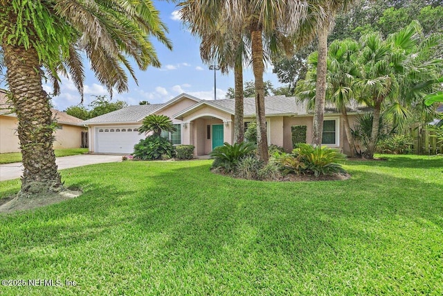 1121 Linkside Ct E, Atlantic Beach, FL 32233 - single story home featuring stucco siding, concrete driveway, an attached garage, and a front yard