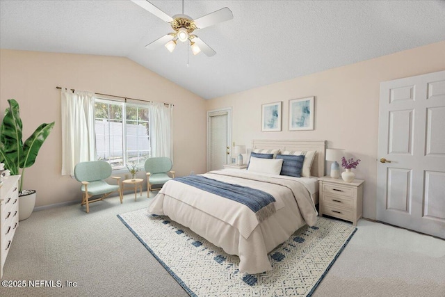 1121 Linkside Ct E, Atlantic Beach, FL 32233 - bedroom with light carpet, lofted ceiling, and a ceiling fan