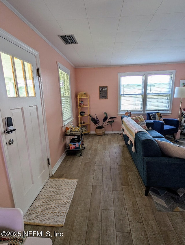 217 Covino Ave, Saint Augustine, FL 32084 - living area with wood finished floors, crown molding, and plenty of natural light