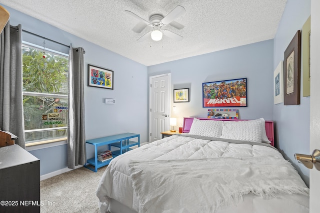 1419 Linkside Dr, Atlantic Beach, FL 32233 - bedroom with carpet floors, a textured ceiling, and a ceiling fan