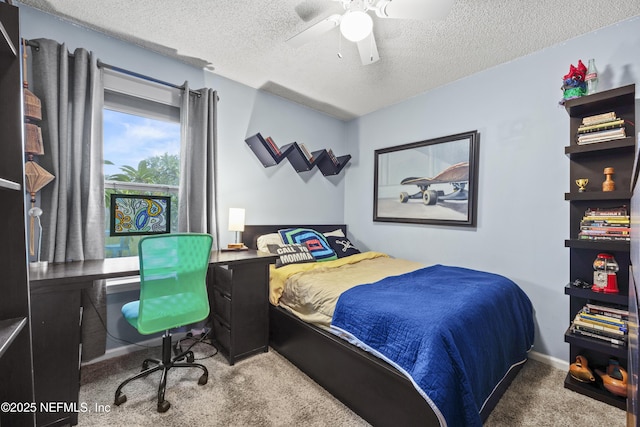 1419 Linkside Dr, Atlantic Beach, FL 32233 - bedroom with carpet flooring, a textured ceiling, a ceiling fan, and a desk