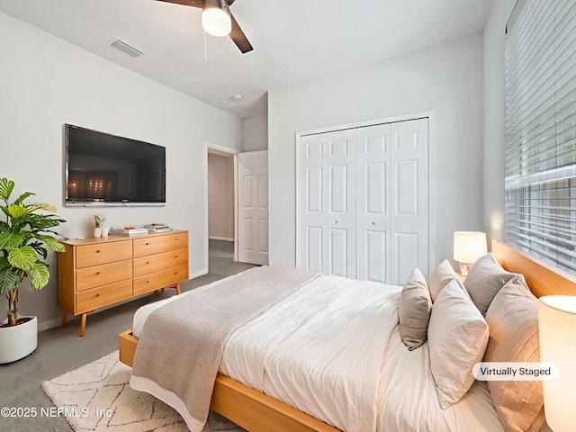 1090 Lauriston Dr, Saint Johns, FL 32259 - bedroom with light colored carpet, a closet, and ceiling fan