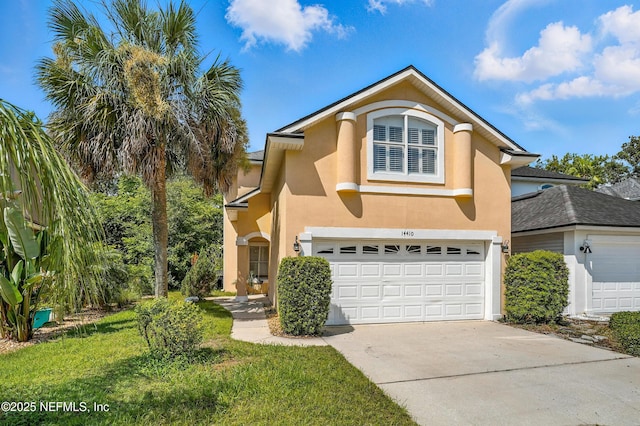 14410 Pelican Bay Ct, Jacksonville, FL 32224 - view of front of home featuring stucco siding, concrete driveway, a garage, and a front yard