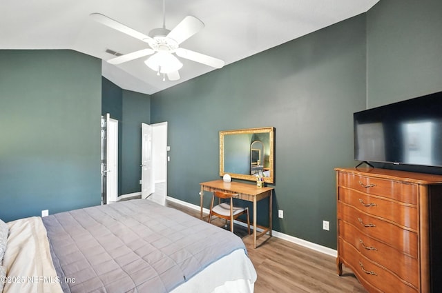 14410 Pelican Bay Ct, Jacksonville, FL 32224 - bedroom with wood finished floors, high vaulted ceiling, and a ceiling fan