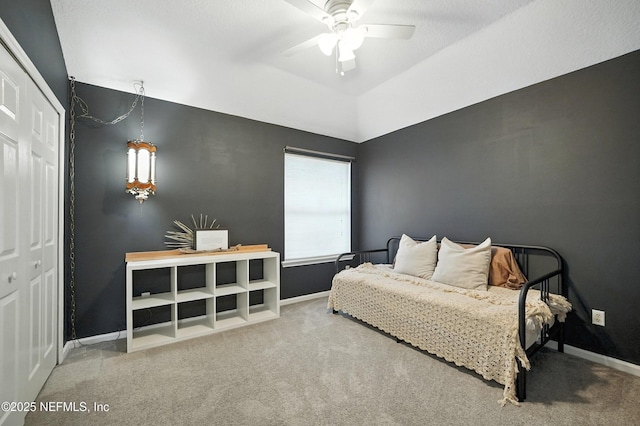 14410 Pelican Bay Ct, Jacksonville, FL 32224 - carpeted bedroom featuring ceiling fan, a closet, and lofted ceiling