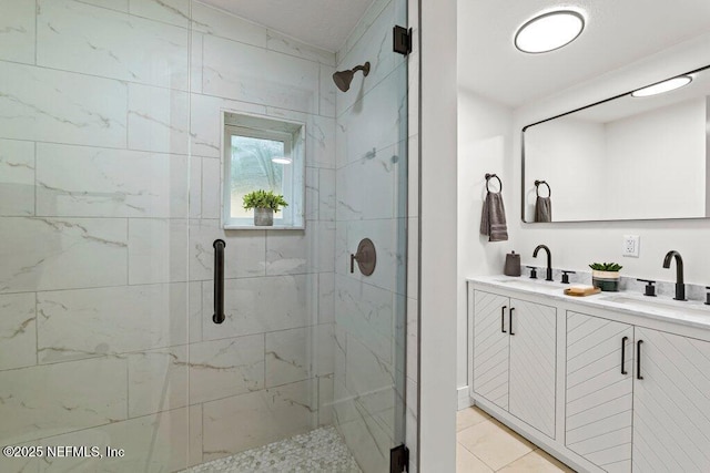 2571 Montreal St, Jacksonville, FL 32233 - bathroom with a shower stall, double vanity, and tile patterned floors
