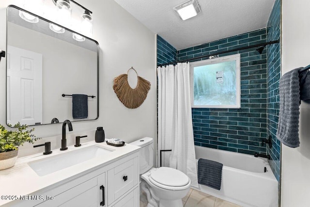 2571 Montreal St, Jacksonville, FL 32233 - full bath with vanity, shower / bath combination with curtain, a textured ceiling, and tile patterned flooring
