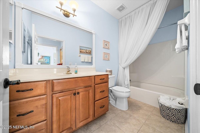 814 Copperhead Cir, Saint Augustine, FL 32092 - bathroom featuring vanity, shower / bathtub combination with curtain, and tile patterned floors