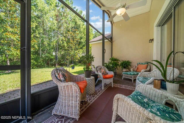 814 Copperhead Cir, Saint Augustine, FL 32092 - sunroom featuring ceiling fan and an outdoor hangout area