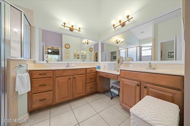 814 Copperhead Cir, Saint Augustine, FL 32092 - bathroom featuring vanity, tile patterned floors, and a shower stall