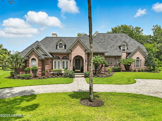 24237 Marsh Landing Pkwy, Ponte Vedra Beach, FL 32082 - view of front of property featuring brick siding, a front yard, and a chimney