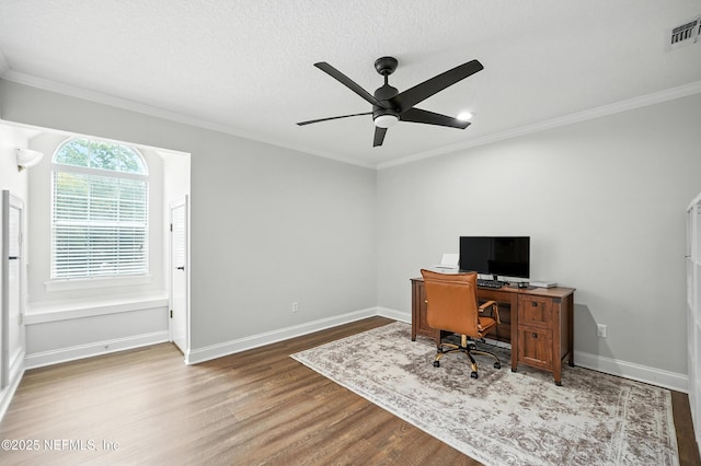 24237 Marsh Landing Pkwy, Ponte Vedra Beach, FL 32082 - office with wood finished floors, a ceiling fan, and ornamental molding