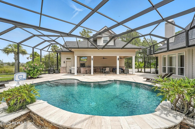 24237 Marsh Landing Pkwy, Ponte Vedra Beach, FL 32082 - swimming pool with a patio area, a ceiling fan, and a lanai