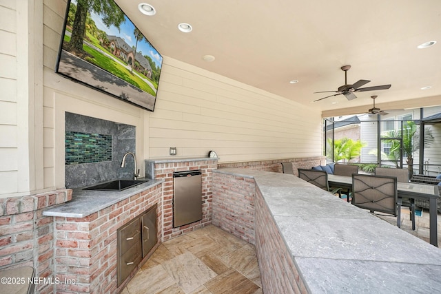 24237 Marsh Landing Pkwy, Ponte Vedra Beach, FL 32082 - view of patio with exterior kitchen, an outdoor living space, and ceiling fan