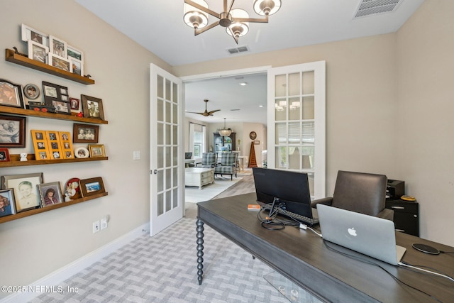 3146 Villa Vera Ct, Jacksonville, FL 32246 - carpeted office space featuring french doors and a chandelier