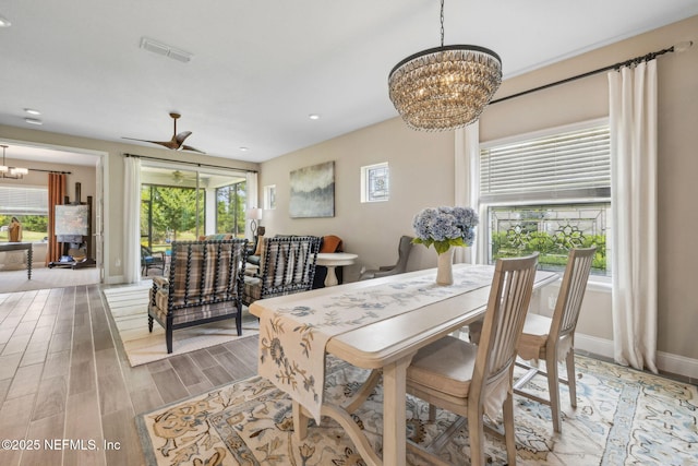3146 Villa Vera Ct, Jacksonville, FL 32246 - dining space featuring a chandelier, plenty of natural light, light wood-type flooring, recessed lighting, and a ceiling fan