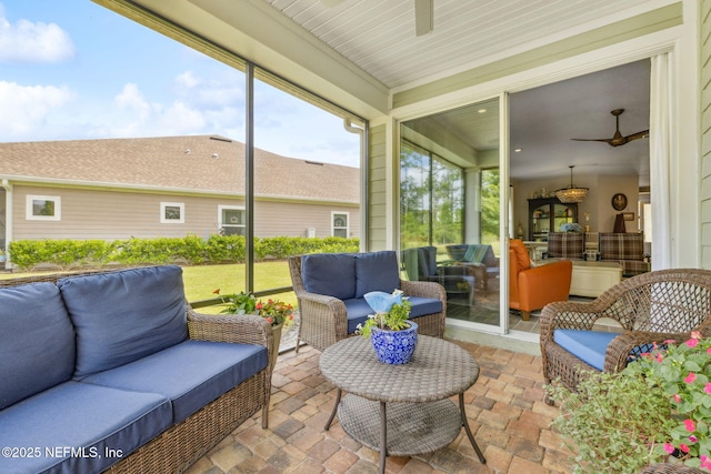 3146 Villa Vera Ct, Jacksonville, FL 32246 - sunroom featuring an outdoor hangout area, ceiling fan, and plenty of natural light