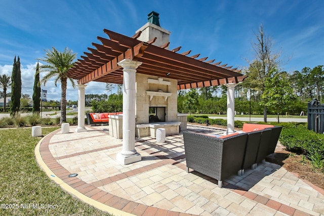 3146 Villa Vera Ct, Jacksonville, FL 32246 - view of patio / terrace featuring an outdoor living space with a fireplace and a pergola