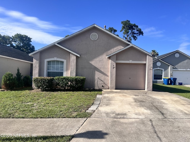 7234 Lawn Tennis Ln, Jacksonville, FL 32277 - ranch-style house featuring stucco siding, a front yard, and driveway