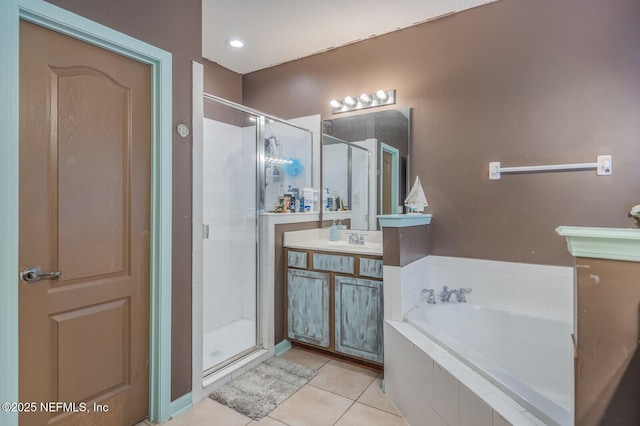 3350 Silverado Cir, Green Cove Springs, FL 32043 - full bathroom with vanity, a shower stall, a bath, and tile patterned flooring