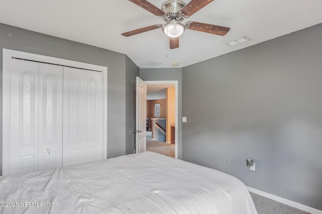 3350 Silverado Cir, Green Cove Springs, FL 32043 - bedroom featuring carpet floors, a closet, and a ceiling fan