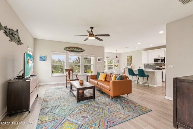 148 Ancient Island Dr, Saint Augustine, FL 32080 - living area featuring ceiling fan, light wood-type flooring, and recessed lighting