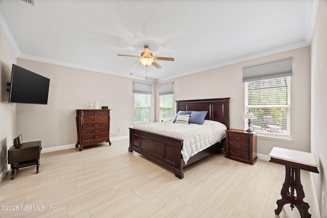 121 Seamount Way, Saint Augustine, FL 32092 - bedroom featuring ornamental molding, ceiling fan, and a textured ceiling