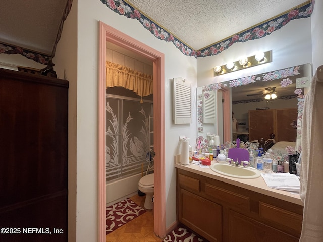 1038 Celebrant Dr, Jacksonville, FL 32225 - full bathroom featuring vanity, a textured ceiling, ceiling fan, and washtub / shower combination