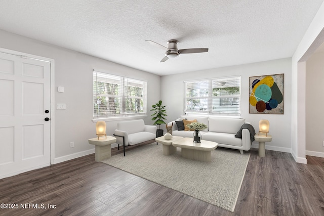 3349 Gilmore St, Jacksonville, FL 32205 - living room with ceiling fan, plenty of natural light, dark wood finished floors, and a textured ceiling