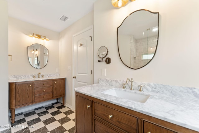 343 Tinsley Rd, Florahome, FL 32140 - full bathroom featuring tile patterned floors, two vanities, and a tile shower