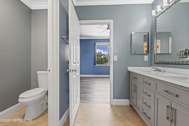 4000 Grande Vista Blvd Unit 15-106, Saint Augustine, FL 32084 - bathroom with crown molding, double vanity, ceiling fan, and tile patterned floors