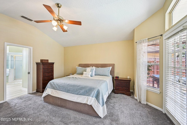 1400 Gibralter Ln, Fleming Island, FL 32003 - bedroom featuring lofted ceiling, carpet, a ceiling fan, and ensuite bath