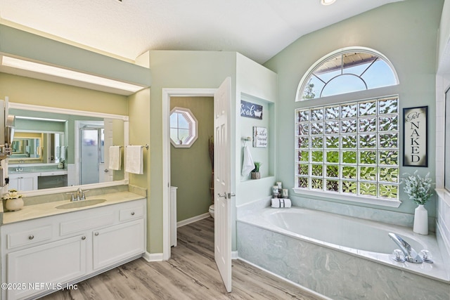1400 Gibralter Ln, Fleming Island, FL 32003 - full bathroom with a garden tub, healthy amount of natural light, vanity, and lofted ceiling