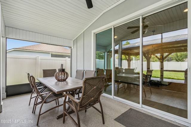 83316 Chapel Ct, Fernandina Beach, FL 32034 - sunroom / solarium with a ceiling fan, outdoor dining space, and lofted ceiling