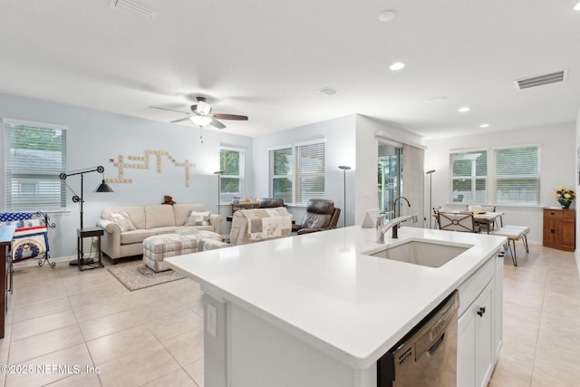 2972 Laurel Springs Dr, Green Cove Springs, FL 32043 - kitchen with dishwashing machine, light tile patterned floors, a ceiling fan, plenty of natural light, and recessed lighting