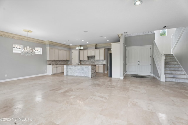 2936 Brettungar Dr, Jacksonville, FL 32246 - unfurnished living room featuring a chandelier, stairs, and recessed lighting
