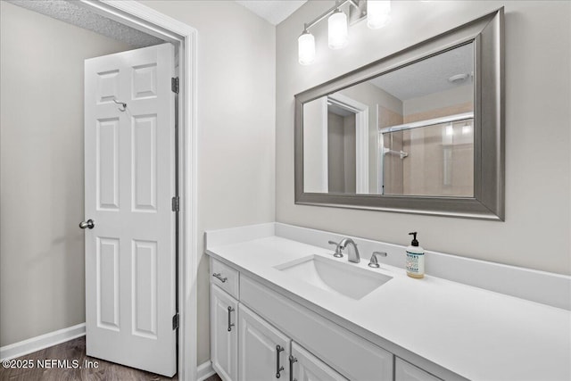 1515 Landau Rd, Jacksonville, FL 32225 - bathroom with vanity, a shower with door, and wood finished floors