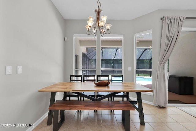 1728 Dartmoor Ln, Ponte Vedra, FL 32081 - dining space with light tile patterned floors and a chandelier