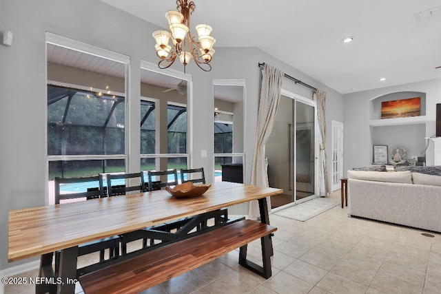 1728 Dartmoor Ln, Ponte Vedra, FL 32081 - tiled dining space with a ceiling fan, a chandelier, and recessed lighting
