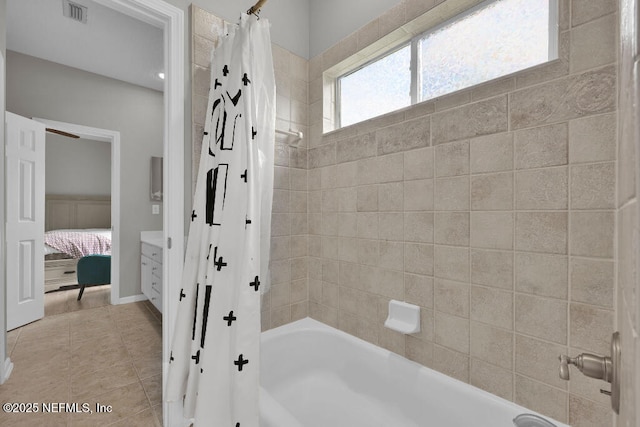 1728 Dartmoor Ln, Ponte Vedra, FL 32081 - bathroom featuring shower / bath combo, connected bathroom, and tile patterned floors