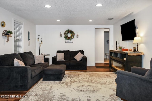 8360 Mudlake Rd, Macclenny, FL 32063 - living room with a textured ceiling, wood finished floors, and recessed lighting