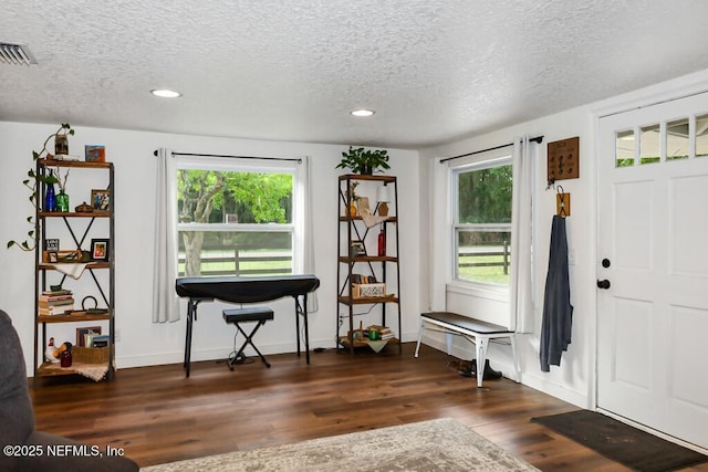 8360 Mudlake Rd, Macclenny, FL 32063 - foyer entrance featuring dark wood-type flooring, a textured ceiling, healthy amount of natural light, and recessed lighting