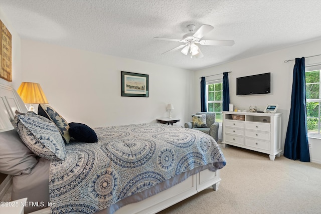 5566 Don Manuel Rd, Elkton, FL 32033 - carpeted bedroom featuring a textured ceiling, multiple windows, and a ceiling fan