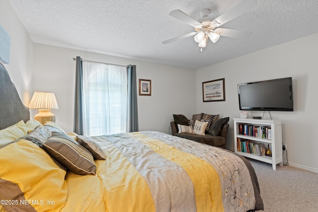 5566 Don Manuel Rd, Elkton, FL 32033 - bedroom with carpet, a textured ceiling, and ceiling fan