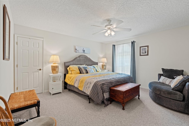 5566 Don Manuel Rd, Elkton, FL 32033 - bedroom with light carpet, ceiling fan, and a textured ceiling